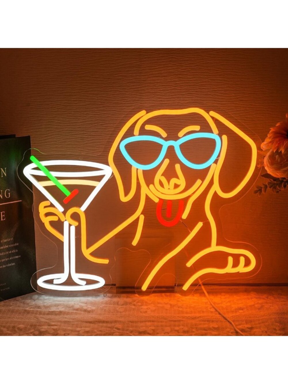 Neon Dachshund Martini Sign - LED Wall Decor for Bar, Man Cave & Pub